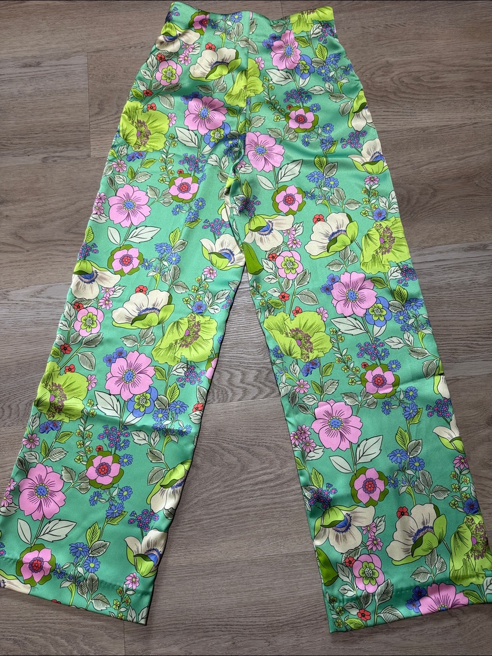 Zara Green Floral Print Wide-Leg Pants - Picture 4 of 5